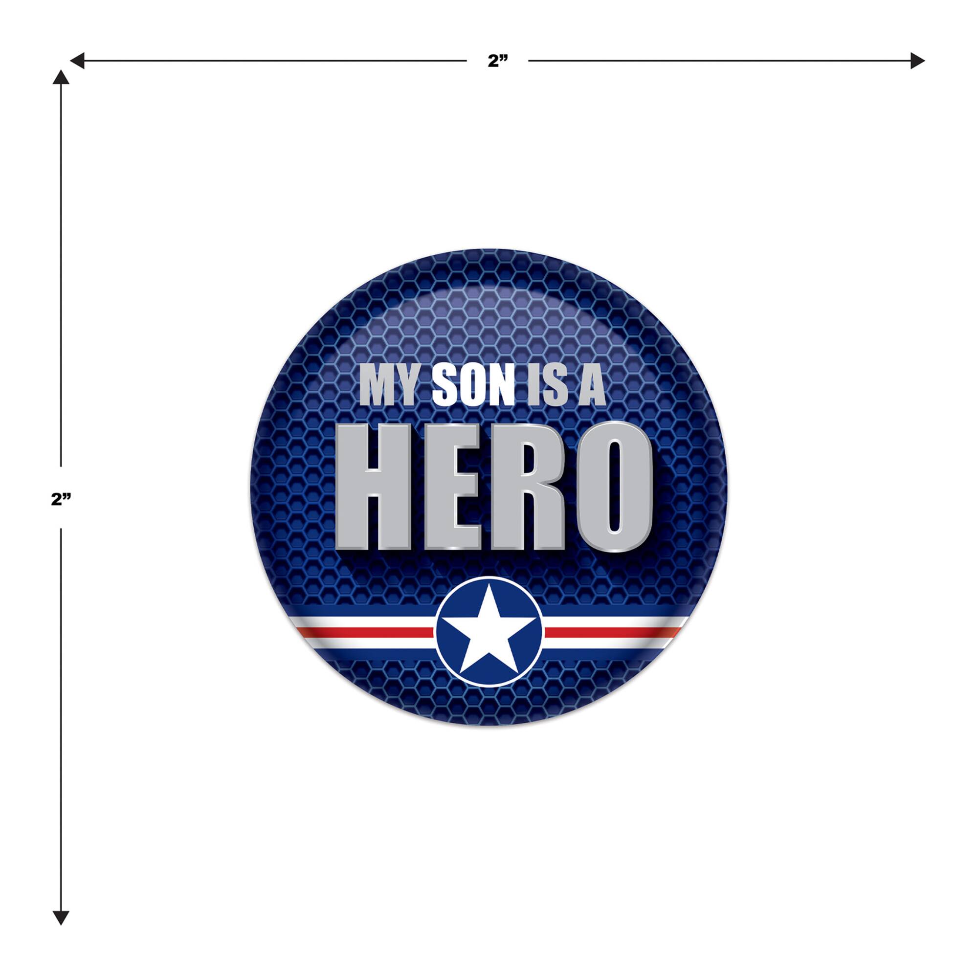 Beistle 2" Blue & Silver My Son Is A Hero Buttons, 6ct.